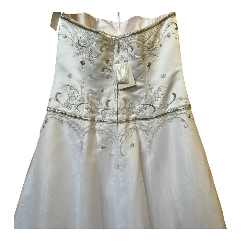 Oleg Cassini Strapless Beaded Satin Embroidered Wedding Dress Size 14 CT129 NWT - Picture 4 of 9